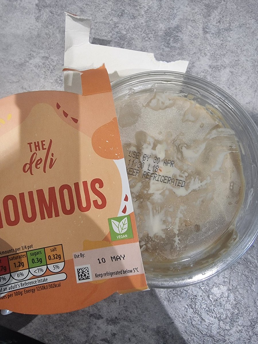 Becareful with your food and pay attention to what's on the label.  I brought this hummus today, 01.May, and on the packaging, it says used by the 10th of May. However, on the box, it has expired. The used by date is 30 April. That's disgusting <a href="/AldiUK/">Aldi Stores UK</a>