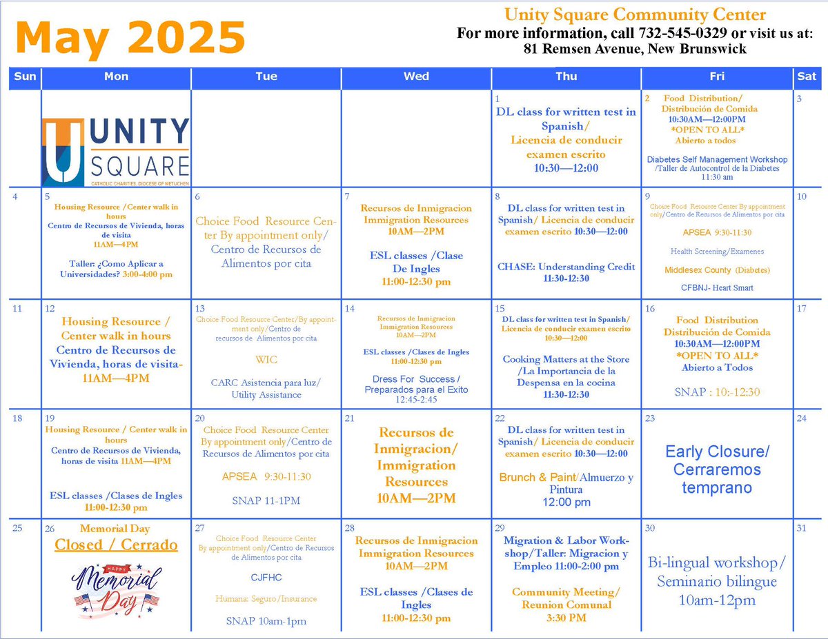 CCDOM1's tweet image. May is going to be an awesome month at Unity Square in New Brunswick! 

📍: 81 Remsen Ave New Brunswick, NJ

📞: 732-545-0329

#ccdom #CatholicCharitiesDOM #unitysquare