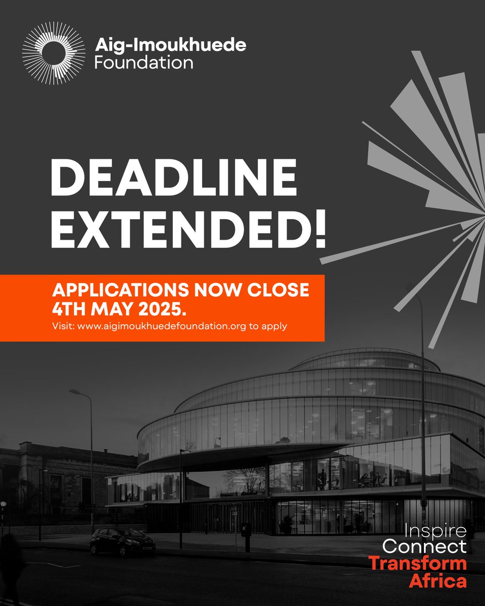 AigFoundation's tweet image. Good news!
The final chance to apply to join this cohort has now been extended to 4th May 2025.
Don’t miss out on this opportunity. Click aigimoukhuedefoundation.org/developing-lea… to apply now!

#AIGPublicLeadersProgramme #DeadlineExtended #LeadershipOpportunity #PublicSectorLeadership #ApplyNow