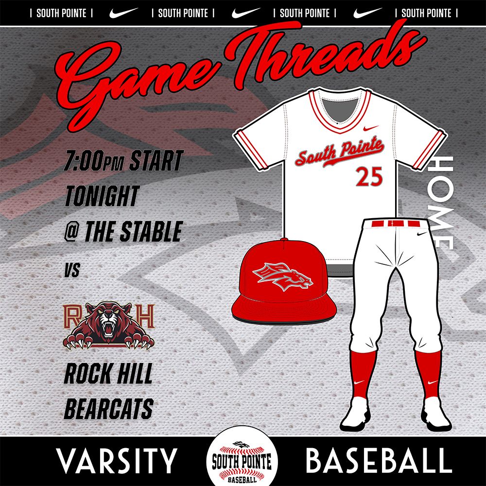 🚨GAMEDAY ALERT🚨

South Pointe hosts Rock Hill tonight at 7PM in the last non-region game of the season. 

Welcome to the Stable.