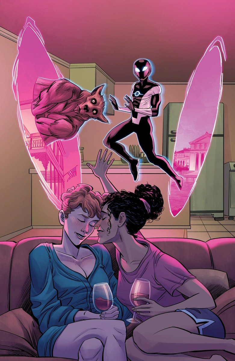 This whole page… goddamn. 
It so gracefully toes the line between superhero and sensual, and the way the pink from the portals illuminates the whole thing is just so gorgeous. 
Major hats off to <a href="/eduardoferigato/">Eduardo Ferigato</a>