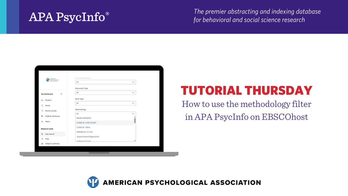APA_Databases's tweet image. Happy #TutorialThursday! Did you know you can filter by #methodology when searching APA #PsycInfo on the @EBSCO platform? Watch this brief guide presented by a platform expert and learn how to enhance your search results: bit.ly/4jxp0uN