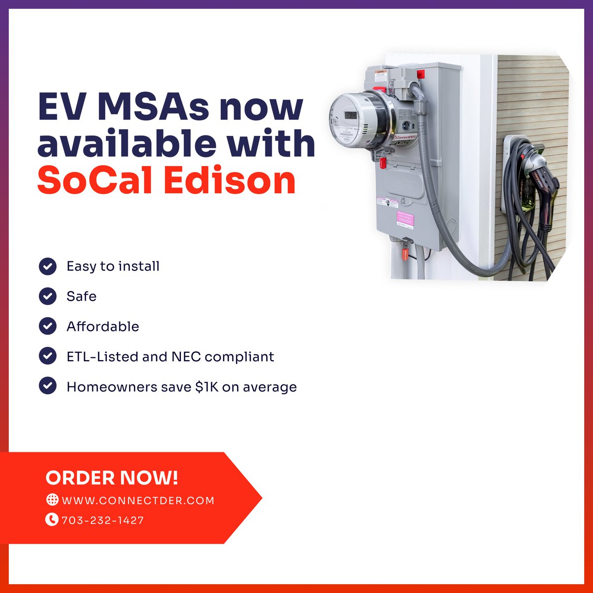 connectder's tweet image. ConnectDER EV Meter Socket Adapters (MSAs) are APPROVED in the SoCal Edison area in CA! Now you can install EVSEs at your home even faster and without a main panel upgrade with our innovative EV MSA. Learn more at hubs.la/Q03kHRDJ0 #ConnectDER #EV #SoCal #MeterSocketAdapter