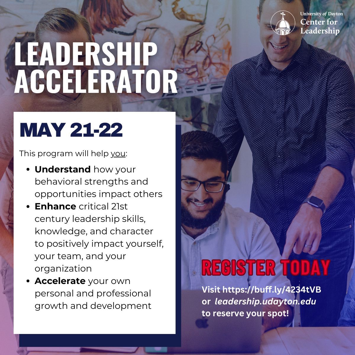 🚀 Leadership Accelerator | May 21–22, 2025

This two-day immersive experience is designed to help you level up both personally and professionally by unlocking the mindset and skill set today’s dynamic workplaces demand.

Sign up here: bit.ly/4lw0lIJ