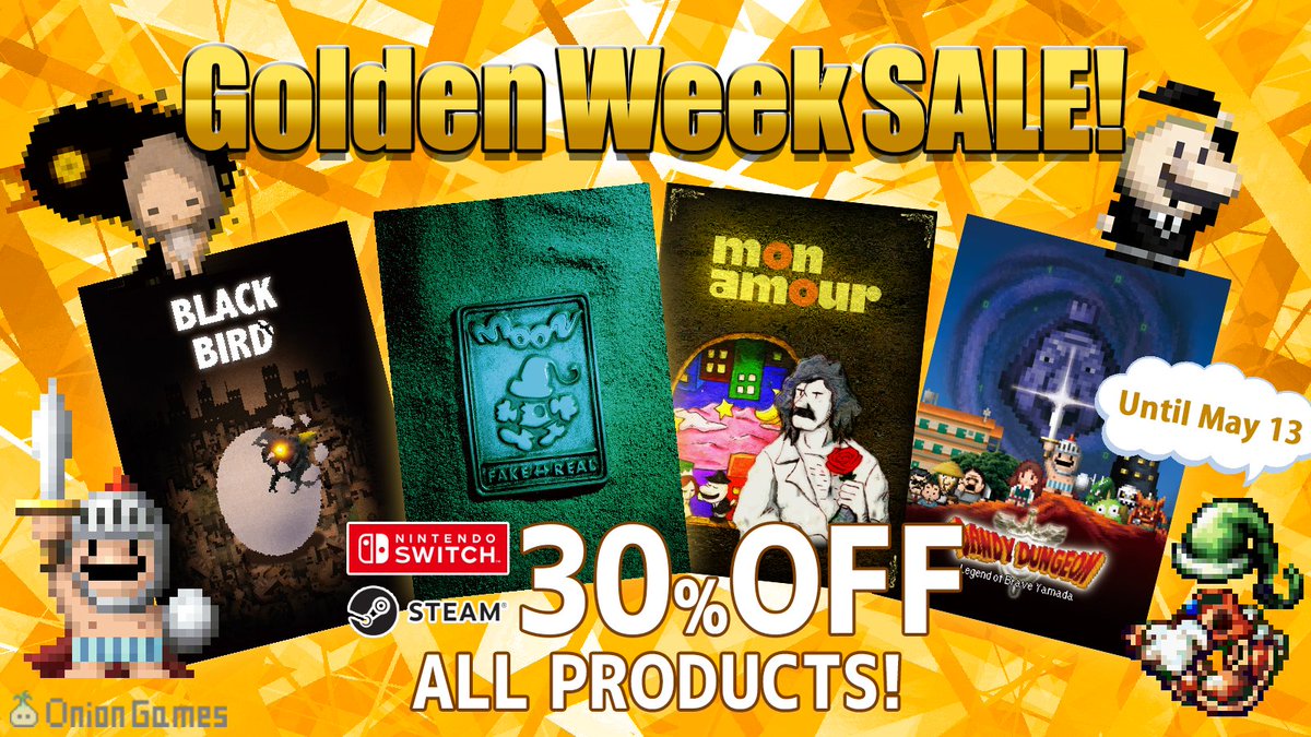 ⭐️ NEW SALE ALERT ⭐️

From now until MAY 13TH, you can save 30% off every game we've made for Switch &amp; Steam in the ONION GAMES GOLDEN SALE!

Click right here for a full post on all the savings you'll find! 👇

steamcommunity.com/groups/onion_g…