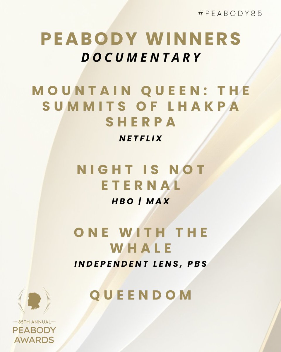 PeabodyAwards's tweet photo. Addressing essential themes of humanity, justice, and resilience, these Peabody-winning documentaries embody the essence of #StoriesThatMatter.

https://t.co/FSpFEwzGLp
#PeabodyAwards #Peabody85 #Documentary https://t.co/prvr9ElNVP
