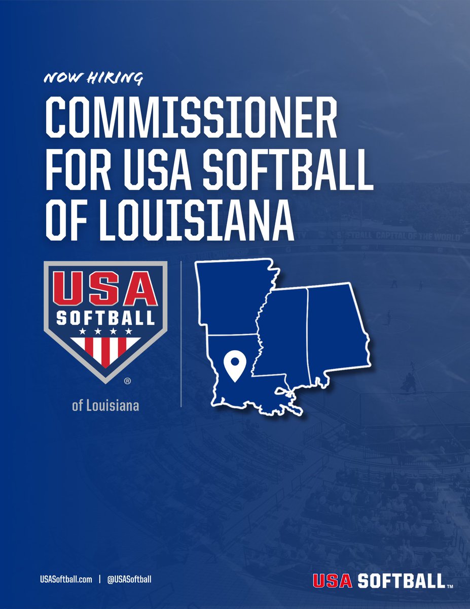 Be a part of #USASoftball‼️

The Commissioner position for <a href="/USA_SB_LA/">USA Softball of Louisiana</a> is now open. 

Head to the link 👇 to 𝙖𝙥𝙥𝙡𝙮!
🔗 go.usasoftball.com/comm-la
