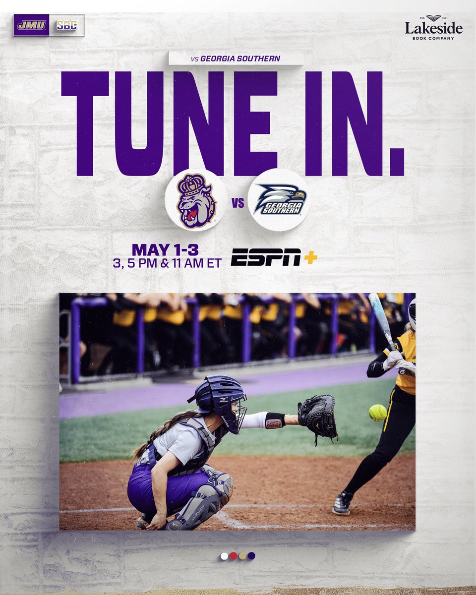 Watch the <a href="/JMUSoftball/">JMU Softball</a> starting today at 3PM, tomorrow at 5PM, and Saturday at 11AM! All on your favorite streaming platform, ESPN+ 😉