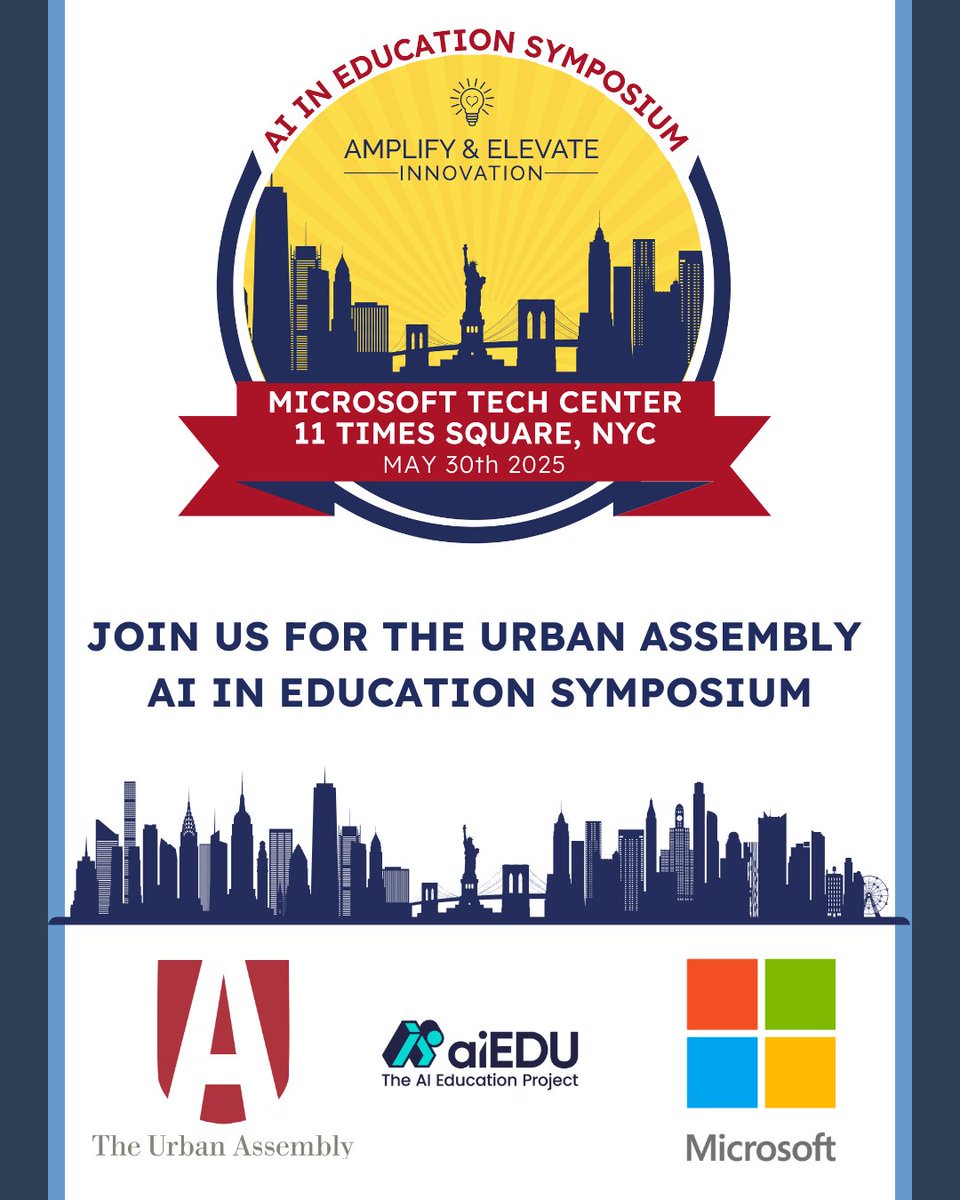 Urban Assembly (@urbanassembly) on Twitter photo We’re convening 75 of the most forward-thinking district leaders from across New York City, New York State, New Jersey, and Connecticut for a powerful, one-day experience on responsible AI leadership in public education. 
Thank you <a href="/Microsoft/">Microsoft</a> for opening up their space! We’re convening 75 of the most forward-thinking district leaders from across New York City, New York State, New Jersey, and Connecticut for a powerful, one-day experience on responsible AI leadership in public education. 
Thank you <a href="/Microsoft/">Microsoft</a> for opening up their space!