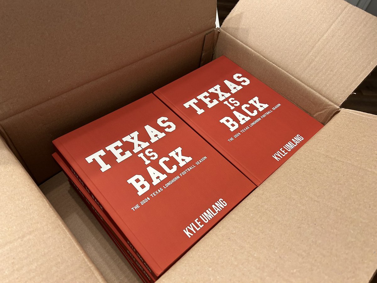 kyleumlang's tweet photo. They’re in!!!! If anyone wants to buy a signed copy of my all new hardback coffee table book, “Texas is Back”, DM me. 

First come first serve 🤘🏽 https://t.co/MU7vnTT9ab