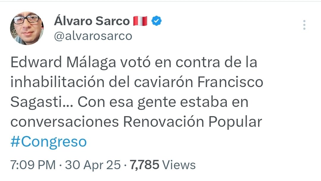 paisencaos's tweet photo. 🇵🇪🇵🇪
Edward Málaga: caviar solapado.
Vayan poniendo nombres de los que votaron en contra de inhabilitar a Sagasti. https://t.co/PVdBV5lYBp