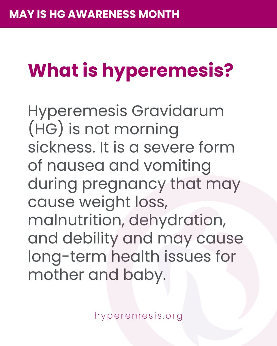 HGmoms's tweet image. May is Hyperemesis Gravidarum (HG) Awareness Month, which is the perfect time to raise awareness and educate others! 
Learn more: hyperemesis.org 

 #hyperemesis #HGAM #hyperemesisgravidarum
