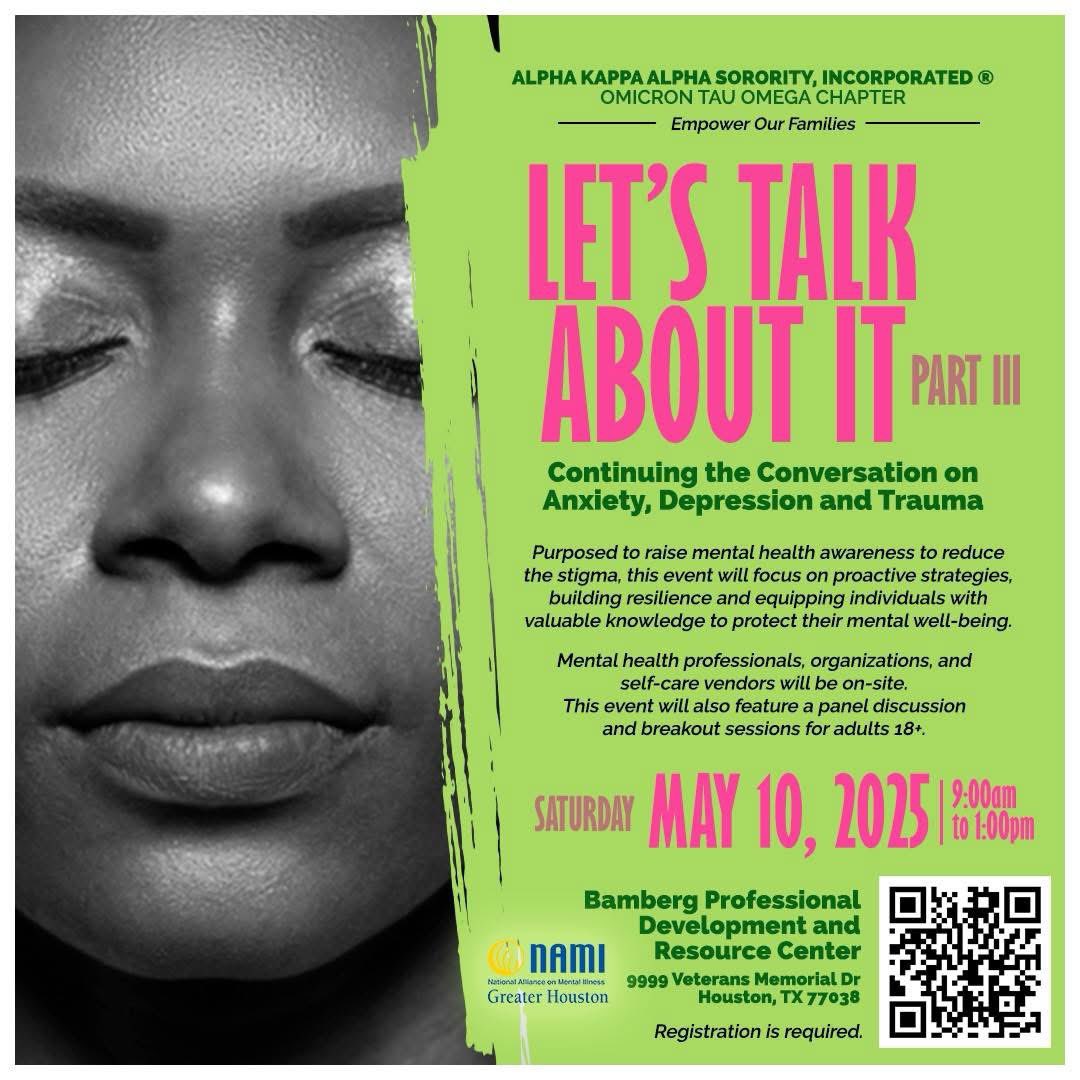 This May, join Alpha Kappa Alpha Sorority, Inc.® – Omicron Tau Omega Chapter as we hold space for real conversations and real healing during Mental Health Awareness Month.

Every event is free and open to the public. Swipe for details + register at omicrontauomega.com/content.aspx?p…