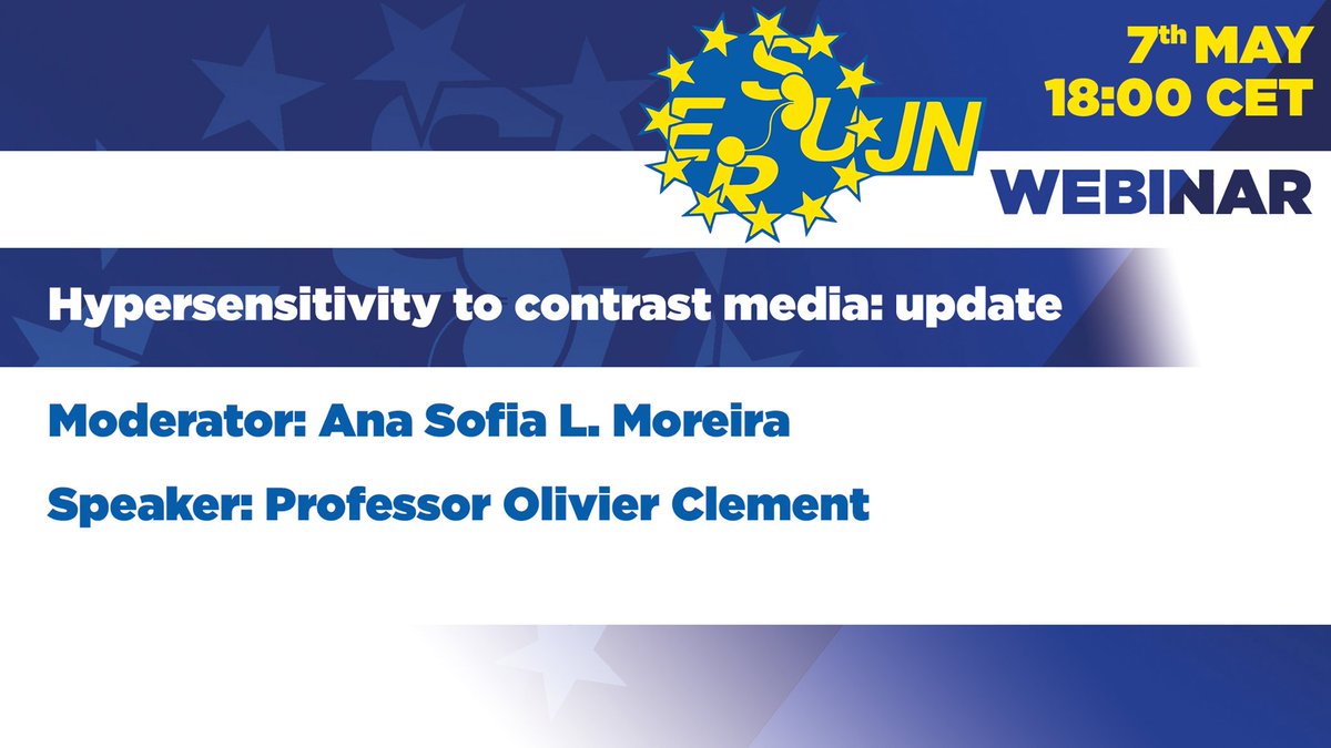 ESGAR (@esgarsociety) on Twitter photo 📣 The <a href="/ESUR_JN/">ESUR Junior Network</a> has organized an interesting webinar that may be of interest to all Young ESGAR members
Hypersensitivity to Contrast Media: Update
🗓️ May 7th, 2025
🕕 18:00 CET
💥Free of charge for all participants
📝 Zoom registration link:
us06web.zoom.us/webinar/regist… 📣 The <a href="/ESUR_JN/">ESUR Junior Network</a> has organized an interesting webinar that may be of interest to all Young ESGAR members
Hypersensitivity to Contrast Media: Update
🗓️ May 7th, 2025
🕕 18:00 CET
💥Free of charge for all participants
📝 Zoom registration link:
us06web.zoom.us/webinar/regist…