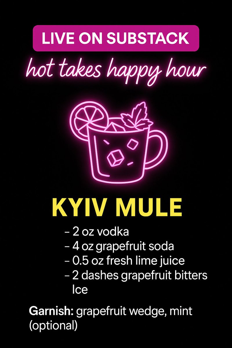 Elise Labott (@eliselabott) on Twitter photo Moscow Mules were sooo 1960s
Hot Tale Happy Hour TODAY at 5:30 with me and <a href="/dpletka/">Danielle Pletka 🇮🇱 🇺🇦🎗️</a>
open.substack.com/live-stream/25… Moscow Mules were sooo 1960s
Hot Tale Happy Hour TODAY at 5:30 with me and <a href="/dpletka/">Danielle Pletka 🇮🇱 🇺🇦🎗️</a>
open.substack.com/live-stream/25…