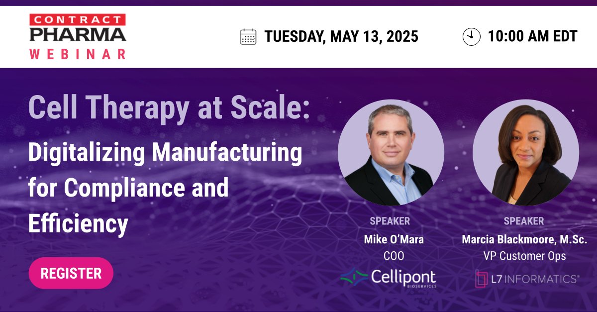 L7 Informatics (@l7informatics) on Twitter photo Join @CellipontBio + <a href="/L7Informatics/">L7 Informatics</a> + <a href="/ContractPharma/">Contract Pharma</a> on 5/13 for a live webinar on scaling #CGT #manufacturing without breaking #GMP.
Speakers: Mike O'Mara, Marcia Blackmoore, Tim Wright
Register: bit.ly/42XhmTE
#CellTherapy #TechTransfer #CDMO #DigitalManufacturing Join @CellipontBio + <a href="/L7Informatics/">L7 Informatics</a> + <a href="/ContractPharma/">Contract Pharma</a> on 5/13 for a live webinar on scaling #CGT #manufacturing without breaking #GMP.
Speakers: Mike O'Mara, Marcia Blackmoore, Tim Wright
Register: bit.ly/42XhmTE
#CellTherapy #TechTransfer #CDMO #DigitalManufacturing