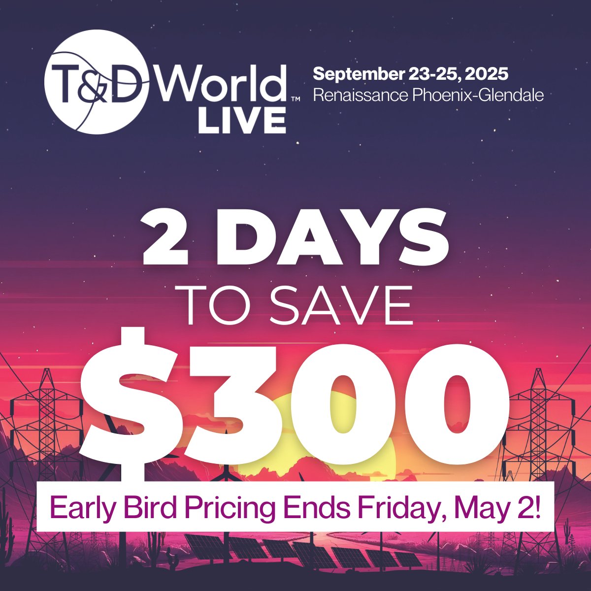 ⚡ 2 DAYS LEFT!
T&amp;D World Live Super Early Bird pricing ends Friday at 11:59pm
Save $300 and join the industry’s top minds → bit.ly/4cUcX8J
#TDWorldLive #TandD #PowerAndEnergy