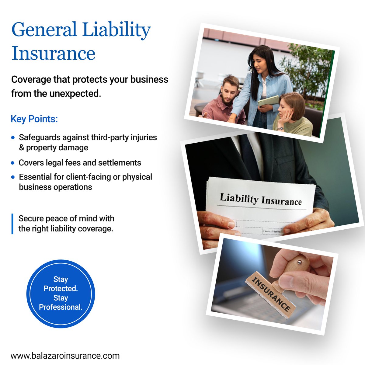 BALazaroIns's tweet image. 🛡️ What is General Liability Insurance?

If someone gets hurt at your business or sues you for damages, this policy has your back.

✔️ Covers injuries, property damage &amp;amp; legal fees.

📲 Learn more now: balazaroinsurance.com

#LiabilityCoverage #BizProtection