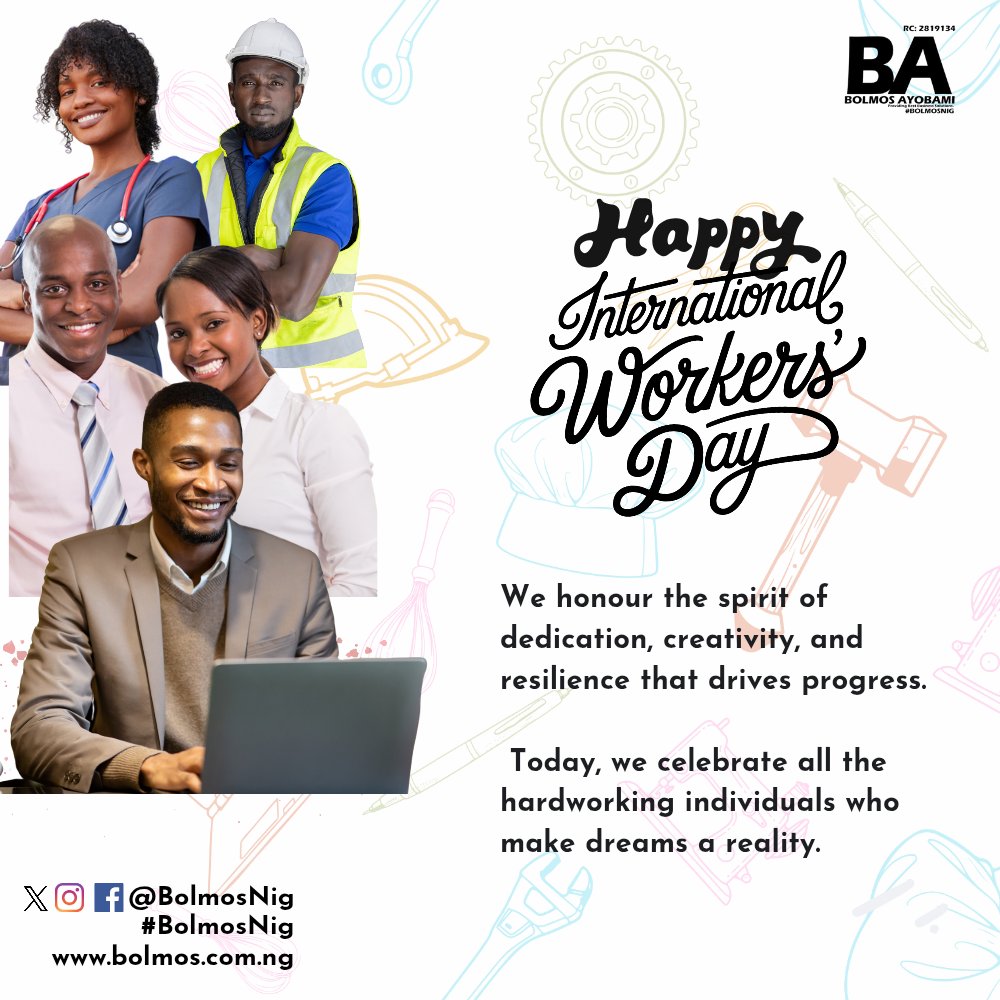 bolmosnig's tweet photo. still Providing Best Business Solutions...
Happy International Workers Day. From all of us at Bolmos Ayobami {@BolmosNig}
#BolmosNig #iTSolutions #Webiste #Design #Development #InformationTech https://t.co/w0i3eJqi9V