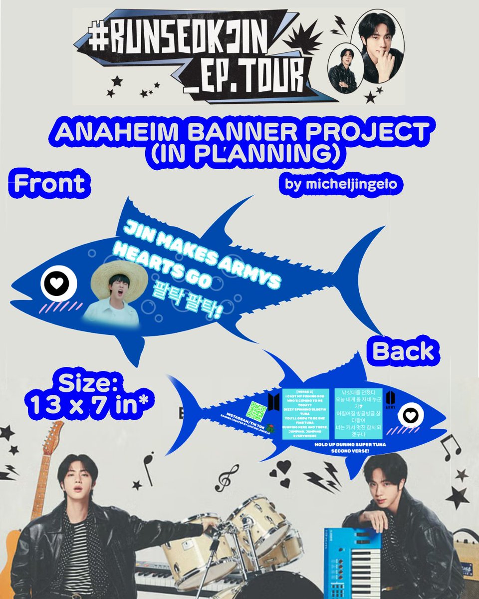 ATTENTION ARMY GOING TO ANAHEIM #RUNSEOKJIN _EPTOUR ! 

I'm planning a (very small ) banner project and these are two designs i thought of! Please consider donating when I open the donations because that way I can fund a lot of Tunas. 

#seokjin #runjinepisode_tour  #jinconcert