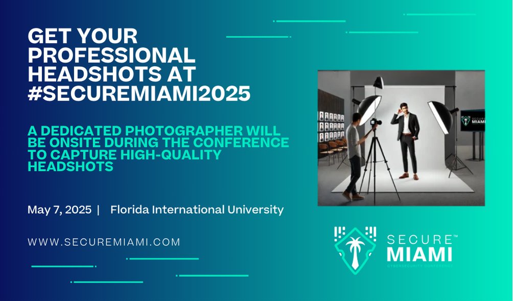 Secure_Miami's tweet image. Looking to update your LinkedIn or need a fresh new look? We're offering FREE headshots for all conference attendees at Secure Miami 2025!
Registration is closing soon, and there are only a few seats left! Register today and make sure you’re part of this exclusive event!
