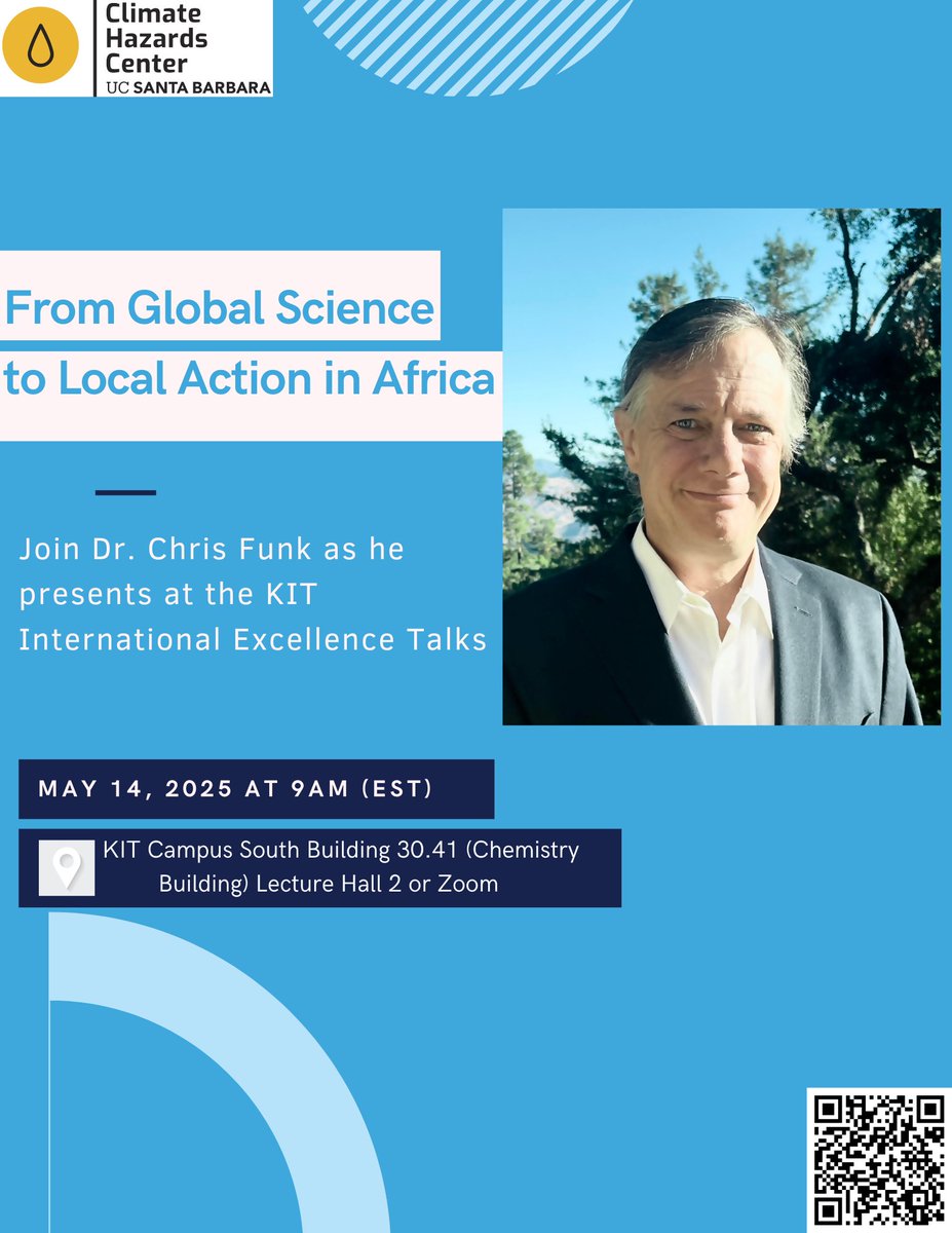 Climate Hazards Center (@climatehazards) on Twitter photo 📢Join CHC's Chris Funk on May 14, 2025 as he presents at the KIT International Excellence Talks.
Read more: chc.ucsb.edu/news/announcem…
Zoom: kit-lecture.zoom.us/j/67730254579#…
2024 International Excellence Award Video: youtube.com/watch?v=lLpzUg…
<a href="/UCSBgeog/">UCSB Geography</a> 📢Join CHC's Chris Funk on May 14, 2025 as he presents at the KIT International Excellence Talks.
Read more: chc.ucsb.edu/news/announcem…
Zoom: kit-lecture.zoom.us/j/67730254579#…
2024 International Excellence Award Video: youtube.com/watch?v=lLpzUg…
<a href="/UCSBgeog/">UCSB Geography</a>