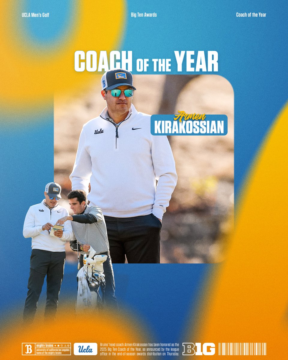 𝐓𝐡𝐚𝐭’𝐬 𝐨𝐮𝐫 𝐂𝐎𝐀𝐂𝐇 … Congrats to 𝐀𝐫𝐦𝐞𝐧 𝐊𝐢𝐫𝐚𝐤𝐨𝐬𝐬𝐢𝐚𝐧.

Armen Kirakossian has been honored as the <a href="/bigten/">Big Ten Conference</a> Coach of the Year, becoming the first UCLA men's golf conference "Coach of the Year" since 2011.

⛳🏆: ucla.in/44lLA5i