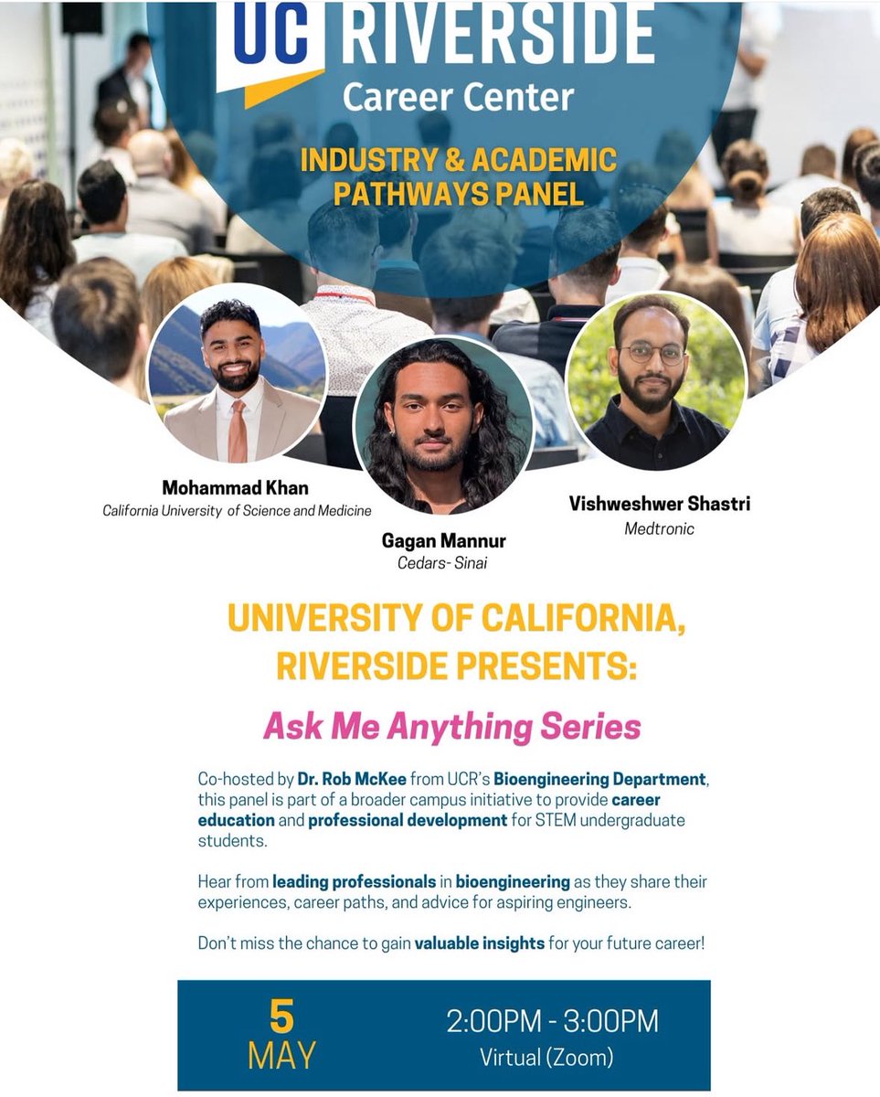 mzohabk's tweet image. Excited to return to my alma mater, @UCRiverside this Monday (5/5) to speak about how to break into biotech—drawing from my time in the industry and now as a medical student.

From engineering to healthcare, see how your background fits into the future of medicine. 

I’ll be…