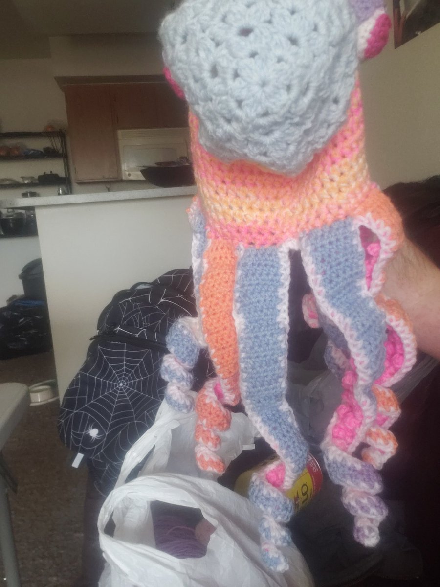 Crocheting to help gain arm mobility again, selling this first octopus hat!

Asking $50 plus shipping