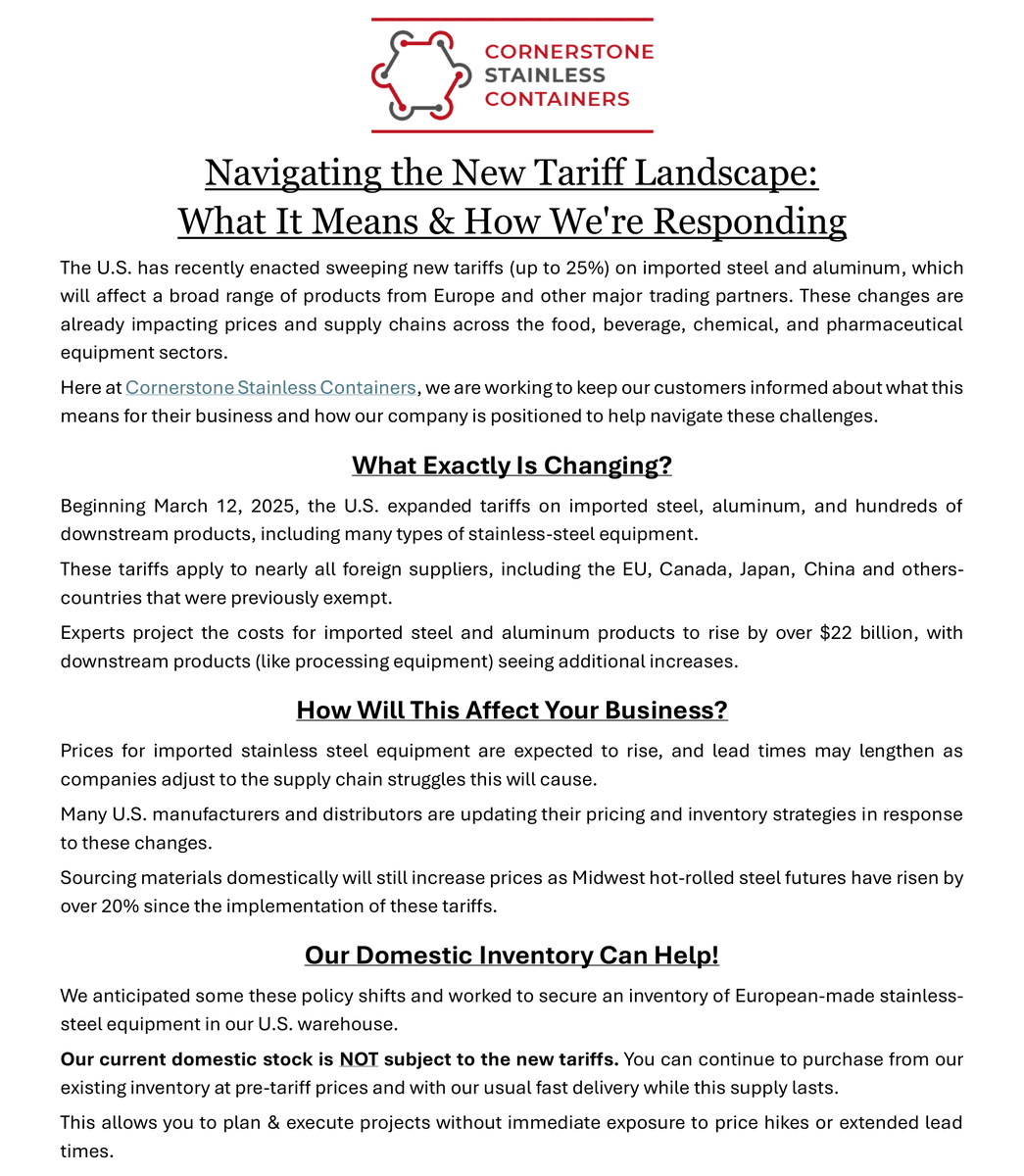 CornerstoneSta3's tweet photo. A Message To Our Customers, Followers &amp; Supports -- 

For more information on the figures referenced, please check out these articles regarding the impact tariffs are having on the U.S. marketplace:
https://t.co/2uBZQAF0hJ

https://t.co/rNc0qjpHXq

https://t.co/g0DPdQiwZ3 https://t.co/egmFQAakxw