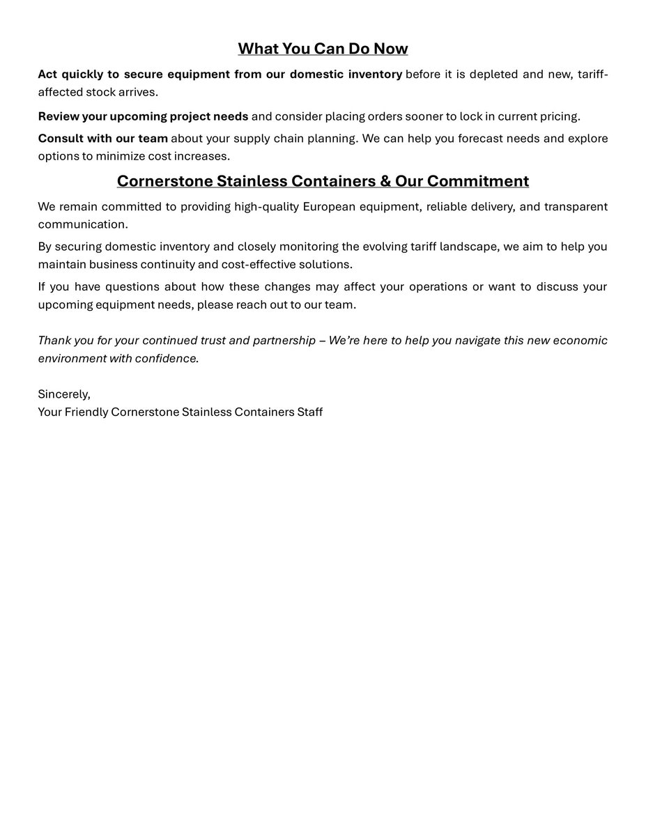 CornerstoneSta3's tweet photo. A Message To Our Customers, Followers &amp; Supports -- 

For more information on the figures referenced, please check out these articles regarding the impact tariffs are having on the U.S. marketplace:
https://t.co/2uBZQAF0hJ

https://t.co/rNc0qjpHXq

https://t.co/g0DPdQiwZ3 https://t.co/egmFQAakxw