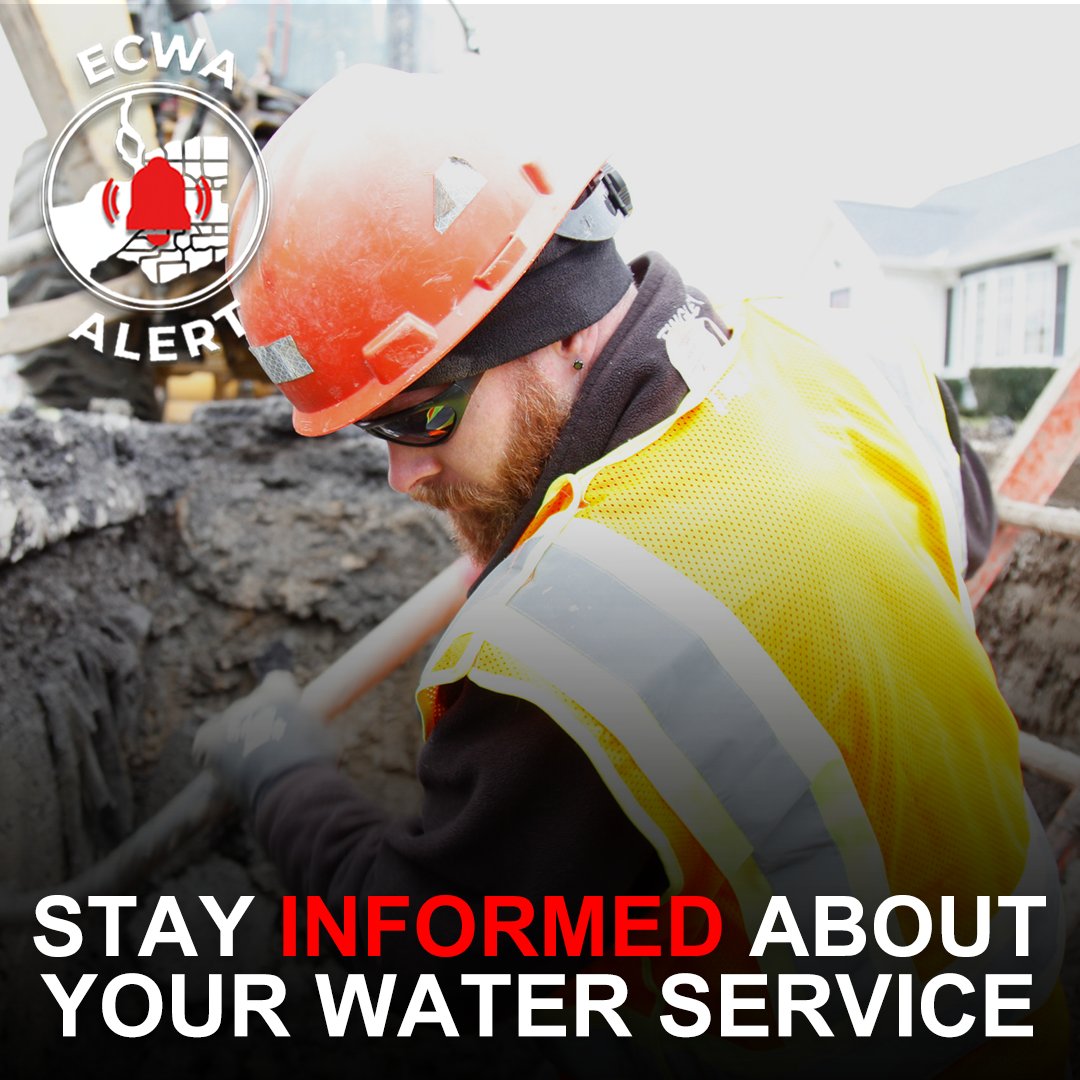 ECWA ALERT is designed to deliver you an informational message related to any issue or emergency regarding your water service. To register please visit my.ecwa.org/AlertSignup. For any questions, please contact us at 716-849-8444, or email us at questionscomments@ecwa.org.