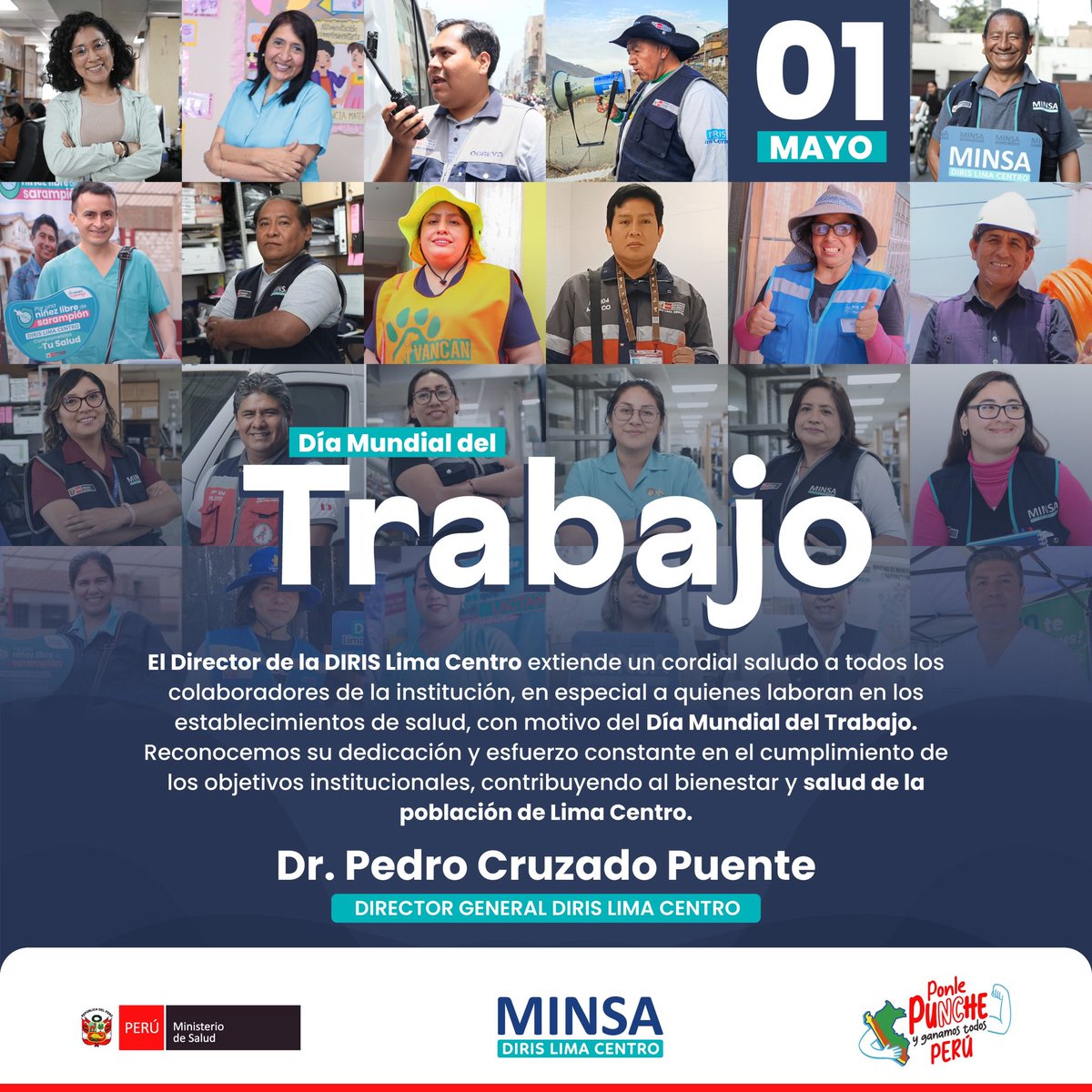 💪✨ Hoy celebramos el esfuerzo, la pasión y la dedicación de quienes construyen un mundo mejor 🌎🛠️. 

¡Feliz Día del Trabajador! 

👏💼 A todo el equipo de Diris Lima Centro por su dedicación y entrega, son fundamentales para proteger la vida y bienestar de nuestra población.