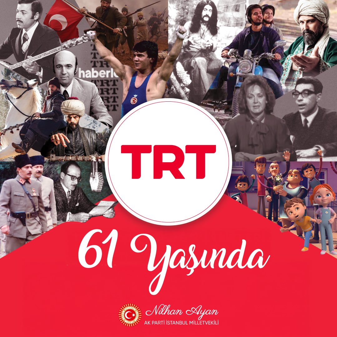 61 yıldır yayıncılık alanında milletimizin sesi olan ve Türkiye’nin kültürel ve toplumsal hafızasını dünyaya taşıyan TRT’nin kuruluş yıl dönümünü kutluyorum.

Ülkemizin değerlerini aktaran bu köklü kurumun tüm emekçilerine teşekkür ediyor, nice başarılı yıllar diliyorum.
