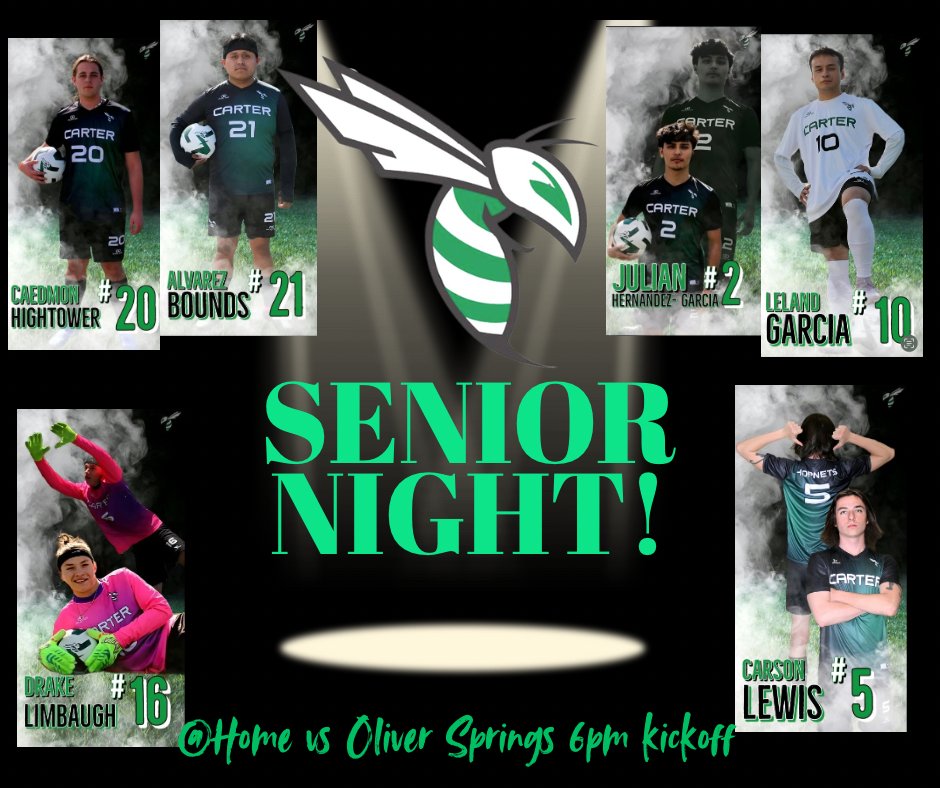 TONIGHT! Carter vs Oliver Springs! Kick off 6:00. Come on out and help us celebrate our Seniors. See you on the pitch!