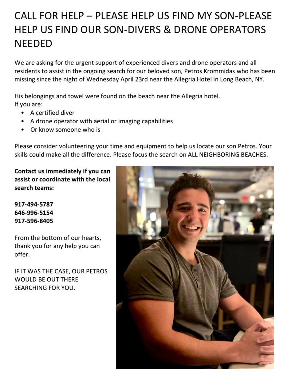 Angela Abend (@angelaabend) on Twitter photo PLEASE read and share ... Petros is a former student and his mother is DESPERATELY seeking YOUR help💙:
<a href="/Chaminade_HS/">Chaminade High School</a> <a href="/Columbia/">Columbia University</a> <a href="/MorganStanley/">Morgan Stanley</a> <a href="/NassauDems/">Nassau County Democrats</a> @BillyJoel <a href="/SLessard/">Stefan Lessard 🧐🇺🇸🐬</a> <a href="/BillyCrystal/">Billy Crystal</a> <a href="/USNavy/">U.S. Navy</a> <a href="/LongIslandPress/">Long Island Press</a> @WeatherChannel <a href="/Newsday/">Newsday</a> <a href="/News12LI/">News12LI</a>
#BringPeteyHome PLEASE read and share ... Petros is a former student and his mother is DESPERATELY seeking YOUR help💙:
<a href="/Chaminade_HS/">Chaminade High School</a> <a href="/Columbia/">Columbia University</a> <a href="/MorganStanley/">Morgan Stanley</a> <a href="/NassauDems/">Nassau County Democrats</a> @BillyJoel <a href="/SLessard/">Stefan Lessard 🧐🇺🇸🐬</a> <a href="/BillyCrystal/">Billy Crystal</a> <a href="/USNavy/">U.S. Navy</a> <a href="/LongIslandPress/">Long Island Press</a> @WeatherChannel <a href="/Newsday/">Newsday</a> <a href="/News12LI/">News12LI</a>
#BringPeteyHome