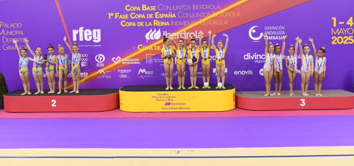 RFEGimnasia's tweet photo. 🇪🇸 Resultados 1ª jornada Copa Base de conjuntos Iberdrola #GRGranada25 

Prebenjamin
🥇 Rítmico Colombino (AND)
🥈 GR Almoradí (CVA)
🥉 Elegua (CAN)

Benjamín
🥇 Cronos (MUR)
🥈 Puig d’en Valls Ibiza (BAL)
🥉 Daisan (CAN) https://t.co/5IJHFzQ2tu
