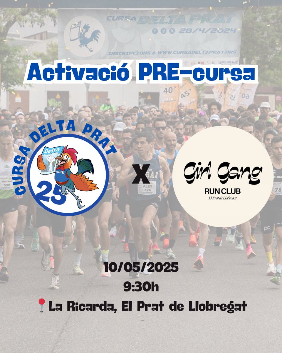 Vine el 10 de maig a fer l’activació amb Girl Gang Run Club!🏃‍♀️🏃‍♂️

Farem un petit escalfament i un recorregut de 5 km. Seguidament, qui vulgui podrà unir-se a l’esmorzar de després. 

Hora: 9’30 am 🕒

Lloc: La Ricarda (Carretera de la Platja amb Ronda Sud al Prat de Llobregat)