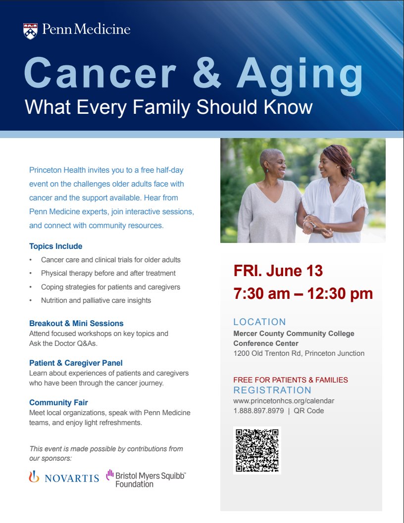 Ramy Sedhom, MD, FASCO (@ramsedhom) on Twitter photo We are hosting our first Cancer & Aging Educational Day for patients, caregivers, & providers in the New Jersey area. The event is free (QR code attached)!
Thanks to <a href="/NovartisCancer/">Novartis Cancer</a> <a href="/bmsnews/">Bristol Myers Squibb</a> for supporting our older adults! & to <a href="/efratdotan/">Efrat Dotan MD</a> who will be our plenary speaker! We are hosting our first Cancer & Aging Educational Day for patients, caregivers, & providers in the New Jersey area. The event is free (QR code attached)!
Thanks to <a href="/NovartisCancer/">Novartis Cancer</a> <a href="/bmsnews/">Bristol Myers Squibb</a> for supporting our older adults! & to <a href="/efratdotan/">Efrat Dotan MD</a> who will be our plenary speaker!
