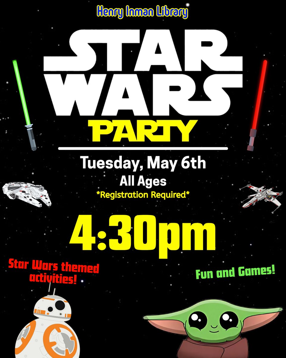 Get your force on at a Star Wars party on Tuesday at the Henry Inman Library!