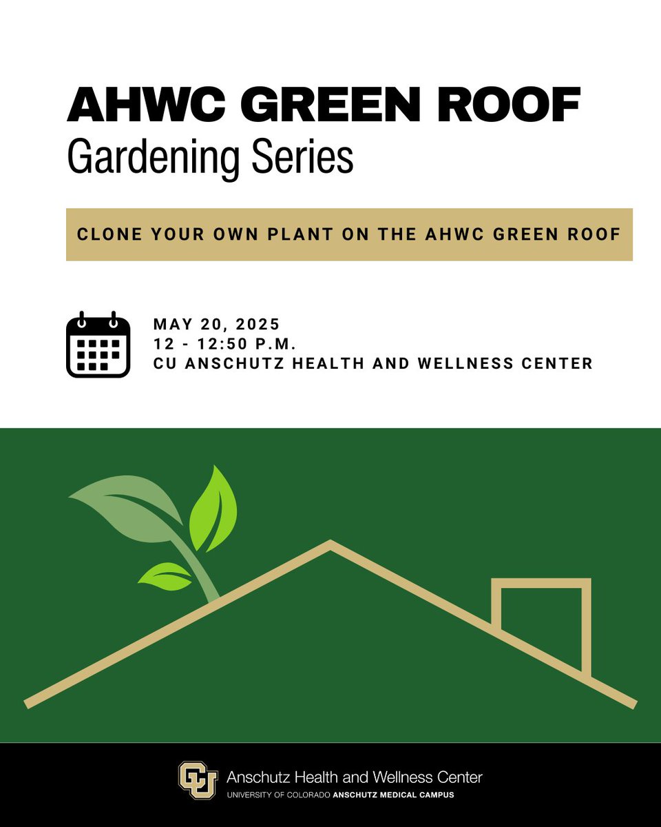 Join us back for the first CU AHWC Green Roof Gardening class of the year! 🌿Learn how to clone your favorite plants and take home your very own starter plant. Spaces are limited, link below to sign up! #GreenRoof #CUAnschutz
bit.ly/44dLhcC