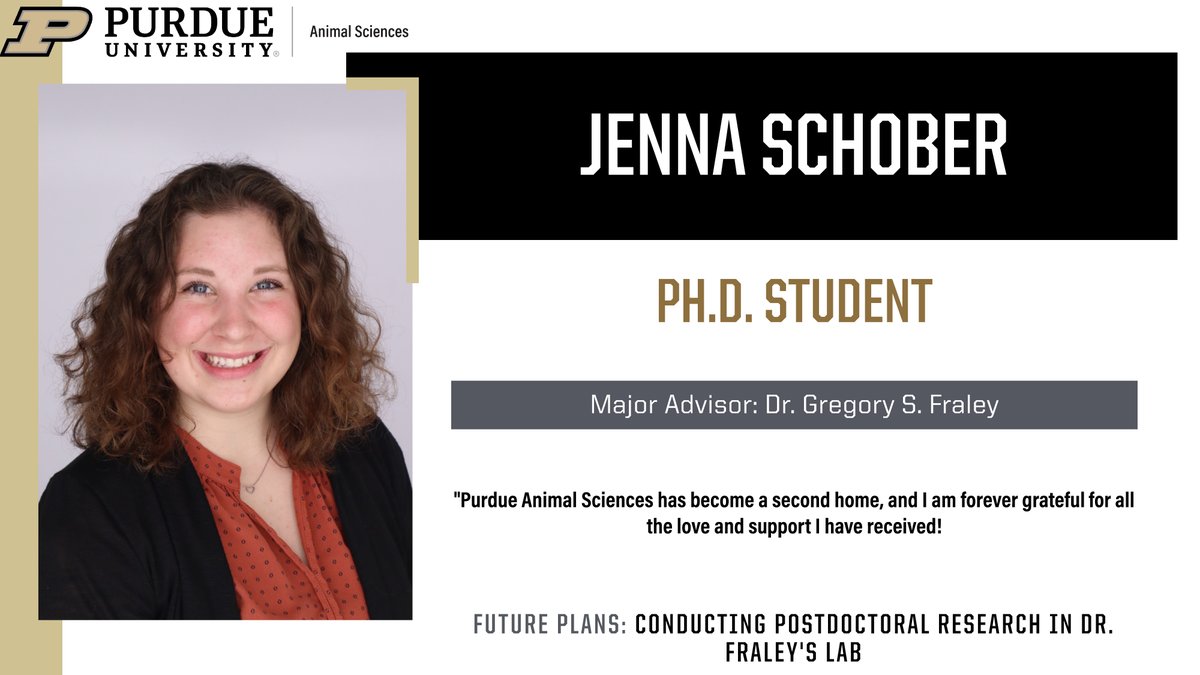 PU Animal Sciences (@purdueansc) on Twitter photo #PurdueANSC is recognizing its <a href="/PurdueAg/">Purdue Agriculture</a> spring graduates🎓 Today, we are highlighting Jenna Schober, who is completing her Ph.D. under the supervision of Dr. Gregroy S. Fraley. After graduation, she will be conducting postdoctoral research in Dr. Fraley's lab. Congratulations! #PurdueANSC is recognizing its <a href="/PurdueAg/">Purdue Agriculture</a> spring graduates🎓 Today, we are highlighting Jenna Schober, who is completing her Ph.D. under the supervision of Dr. Gregroy S. Fraley. After graduation, she will be conducting postdoctoral research in Dr. Fraley's lab. Congratulations!