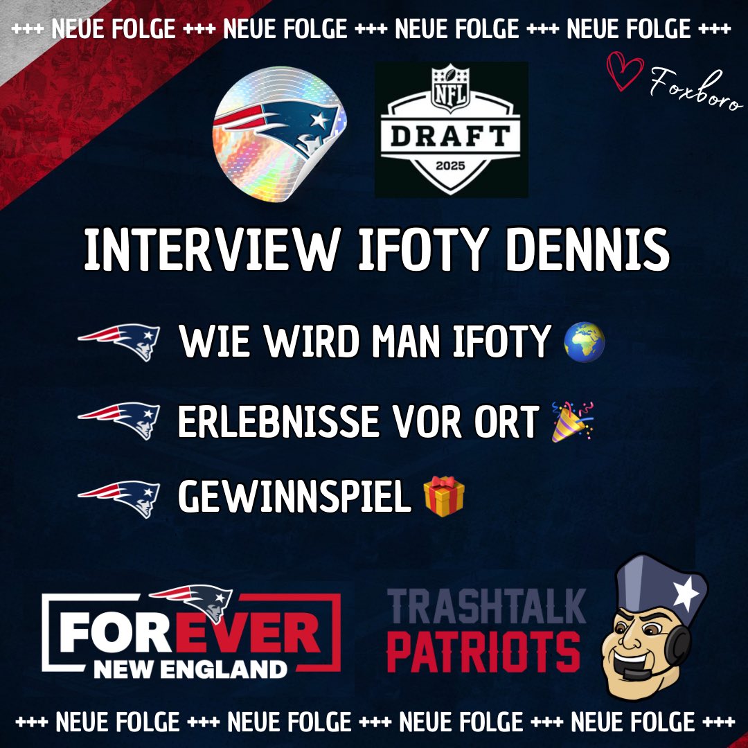 Trashtalk Patriots (@patstrashtalk) on Twitter photo Interview mit #Patriots IFOTY <a href="/B3astm0deTV/">_B3astm0de_</a> von der <a href="/gopatscrew/">GoPatsCrew Germany e.V.</a>
Hört rein um alle Eindrücke von ihm und dem #NFLDraft2025 aufzunehmen! Gewinnspiel inklusive 🎁
Hört rein!
open.spotify.com/episode/6mWeEM…
<a href="/patsdeutsch/">Patriots Deutschland</a> <a href="/Patriots/">New England Patriots</a> <a href="/Footballerei/">Footballerei</a> <a href="/NFLDeutschland/">NFL Deutschland</a> <a href="/RTLNFL/">#RTLNFL</a> <a href="/BerlinPatriot1/">New Berlin Patriots</a> Interview mit #Patriots IFOTY <a href="/B3astm0deTV/">_B3astm0de_</a> von der <a href="/gopatscrew/">GoPatsCrew Germany e.V.</a>
Hört rein um alle Eindrücke von ihm und dem #NFLDraft2025 aufzunehmen! Gewinnspiel inklusive 🎁
Hört rein!
open.spotify.com/episode/6mWeEM…
<a href="/patsdeutsch/">Patriots Deutschland</a> <a href="/Patriots/">New England Patriots</a> <a href="/Footballerei/">Footballerei</a> <a href="/NFLDeutschland/">NFL Deutschland</a> <a href="/RTLNFL/">#RTLNFL</a> <a href="/BerlinPatriot1/">New Berlin Patriots</a>