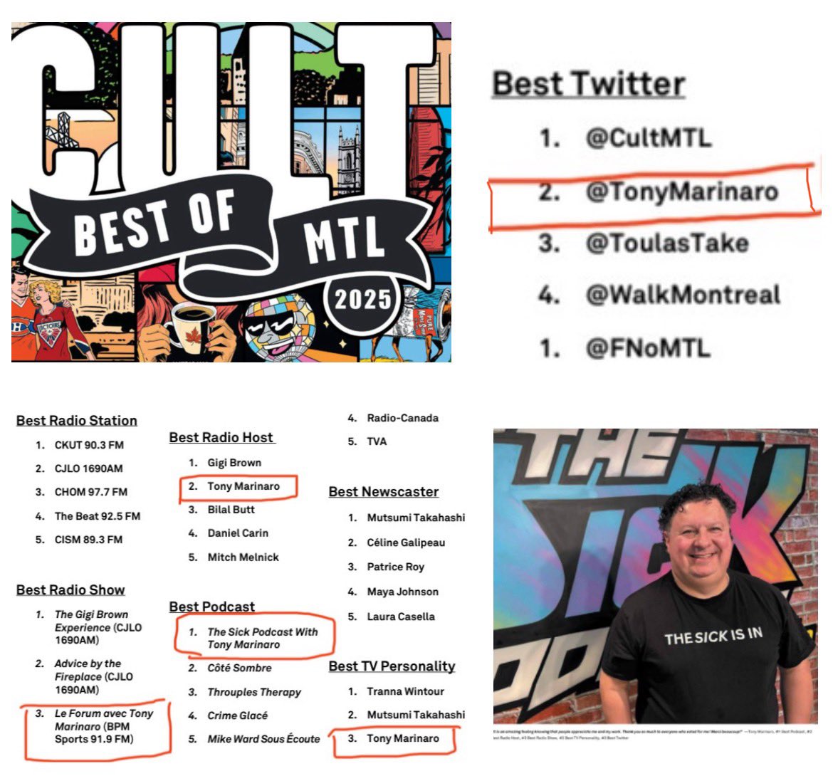 TonyMarinaro's tweet image. C&apos;est un sentiment incroyable de savoir que les gens m’apprécient, moi et mon travail. Merci à tous ceux qui ont voté pour moi! 🫶

@cultmtl @thesickpodcasts @BPMSportsRadio @TVASports 

Awesome feeling knowing people appreciate me &amp;amp; my work. THX to everyone who voted for me 🫶