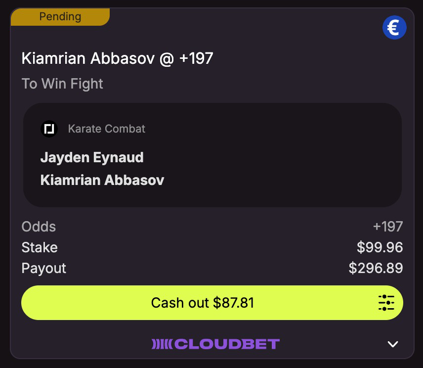Don't forget, the action starts early on Friday with <a href="/KarateCombat/">$KARATE COMBAT (ALT/SZN)</a> from Dubai and #KC54!!

Prohibitive odds for me in the top two fights, so for this week's pick with our friends at <a href="/Cloudbet/">Cloudbet</a>, I'm liking the former ONE champ Kiamrian Abbasov as an underdog.🤞🏻 🤞🏻

LFG. #Cloudbet