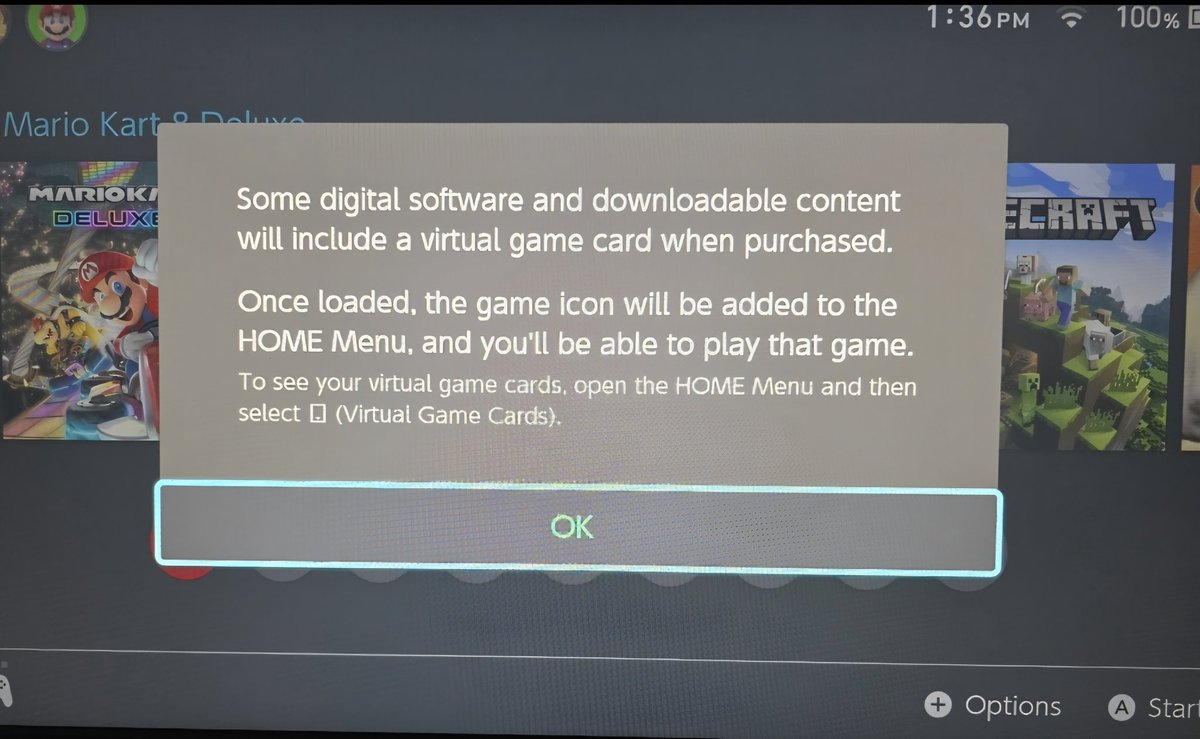 Hyperloop2000's tweet image. Latest Nintendo Switch OLED update instituted tough DRM, where nearly every previously downloaded game now requires linking a new &quot;virtual game card&quot; with your primary Switch, which can only be done with both consoles physically adjacent 😭😱😡 @NintendoAmerica
@IGN
