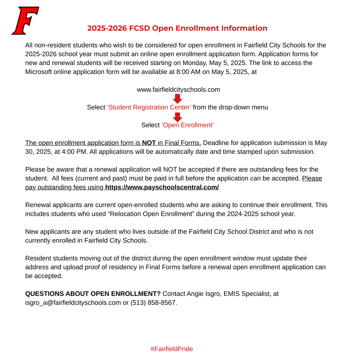FCSDNews's tweet photo. A message from the FCSD Student Registration Center:
2025-2026 FCSD Open Enrollment Information! https://t.co/fZNWnuZFsB