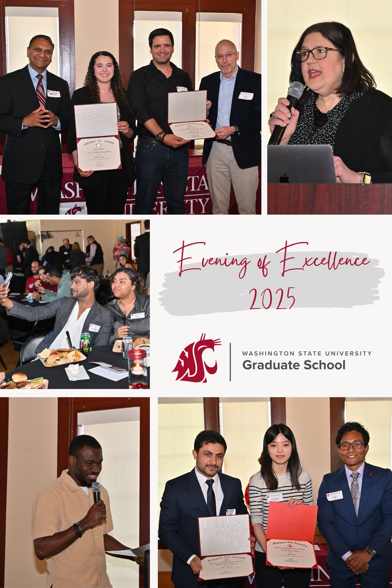 Congrats to Our Outstanding Scholars!

On April 16, the Graduate School and GPSA hosted the annual Evening of Excellence, celebrating top graduate and professional students. Held at the Ensminger Pavilion with 170+ attendees

Learn more about our awardees: gradschool.wsu.edu/the-graduate-s…
