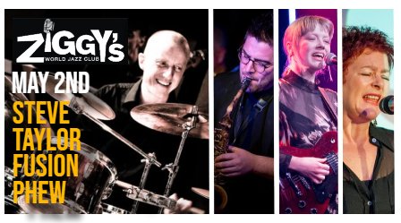 last tix for Friday Bank Holiday special with #stevetaylorfusionphew <a href="/staylordrums/">Steve Taylor Music</a> leads a super grooving star studded line up. Book Now!
ziggysclub.com/may-2nd-steve-…