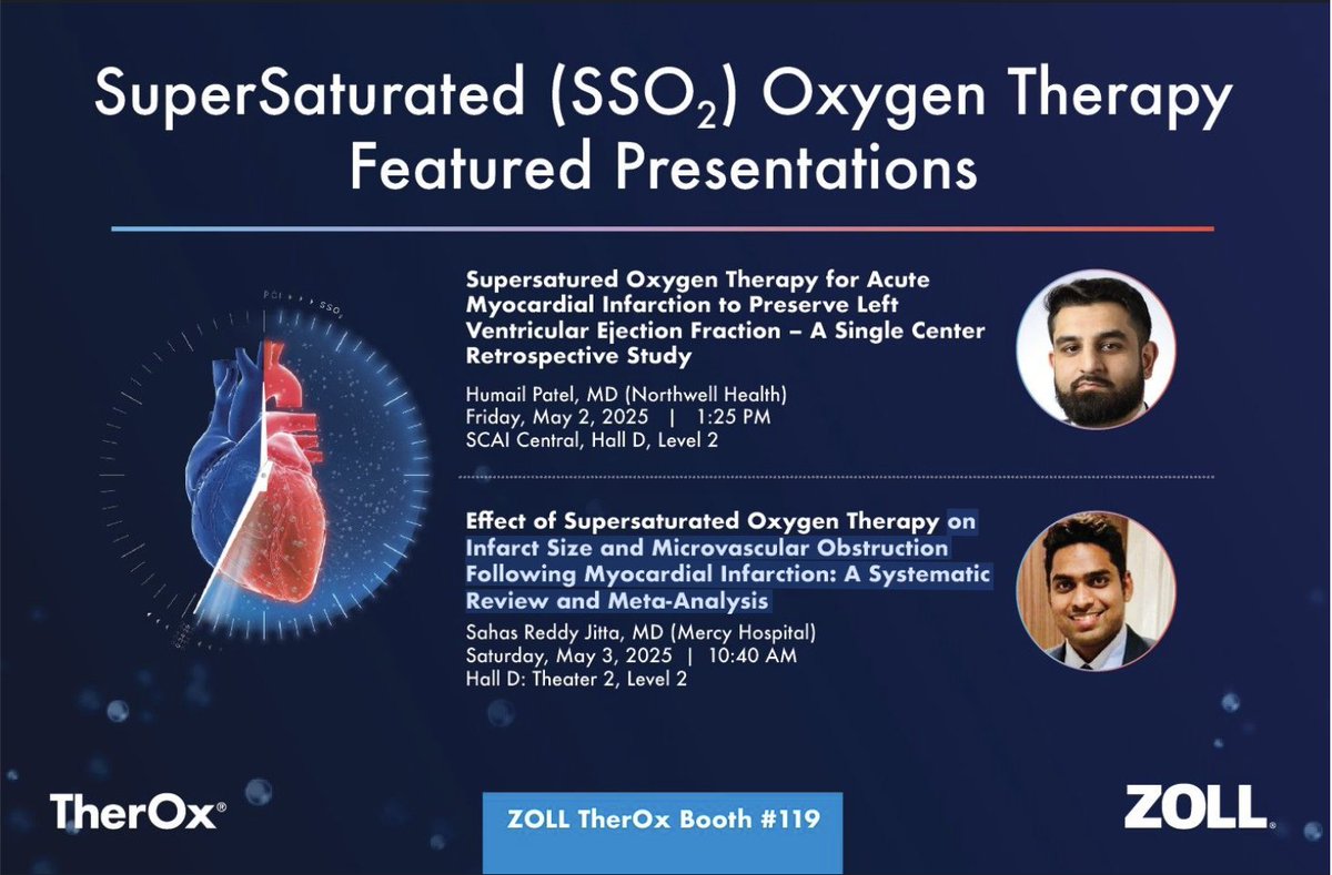 Thrilled to present our study on SSO₂ therapy and infarct size/microvascular obstruction at #SCAI2025. #SCAI25, #SCAINews, #SCAITV, and #cardiolog!      
 Oral Presentation-Don’t miss it!
📅 May 3 | ⏰ 10:40 AM
📍 Hall D: Theater 2, Level 2.